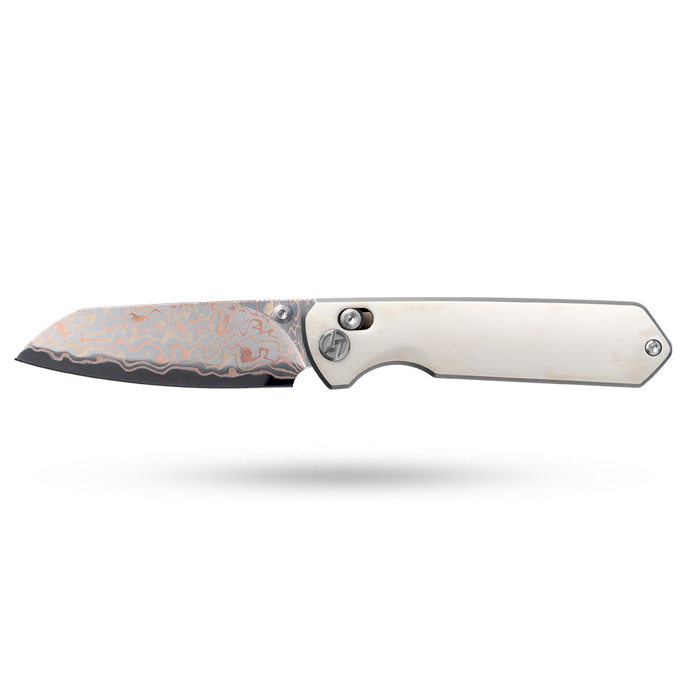 Imperial Penguin M060(3.35''+Damascus Steel & Copper+Cow bone)-Axis lock-thumb stud