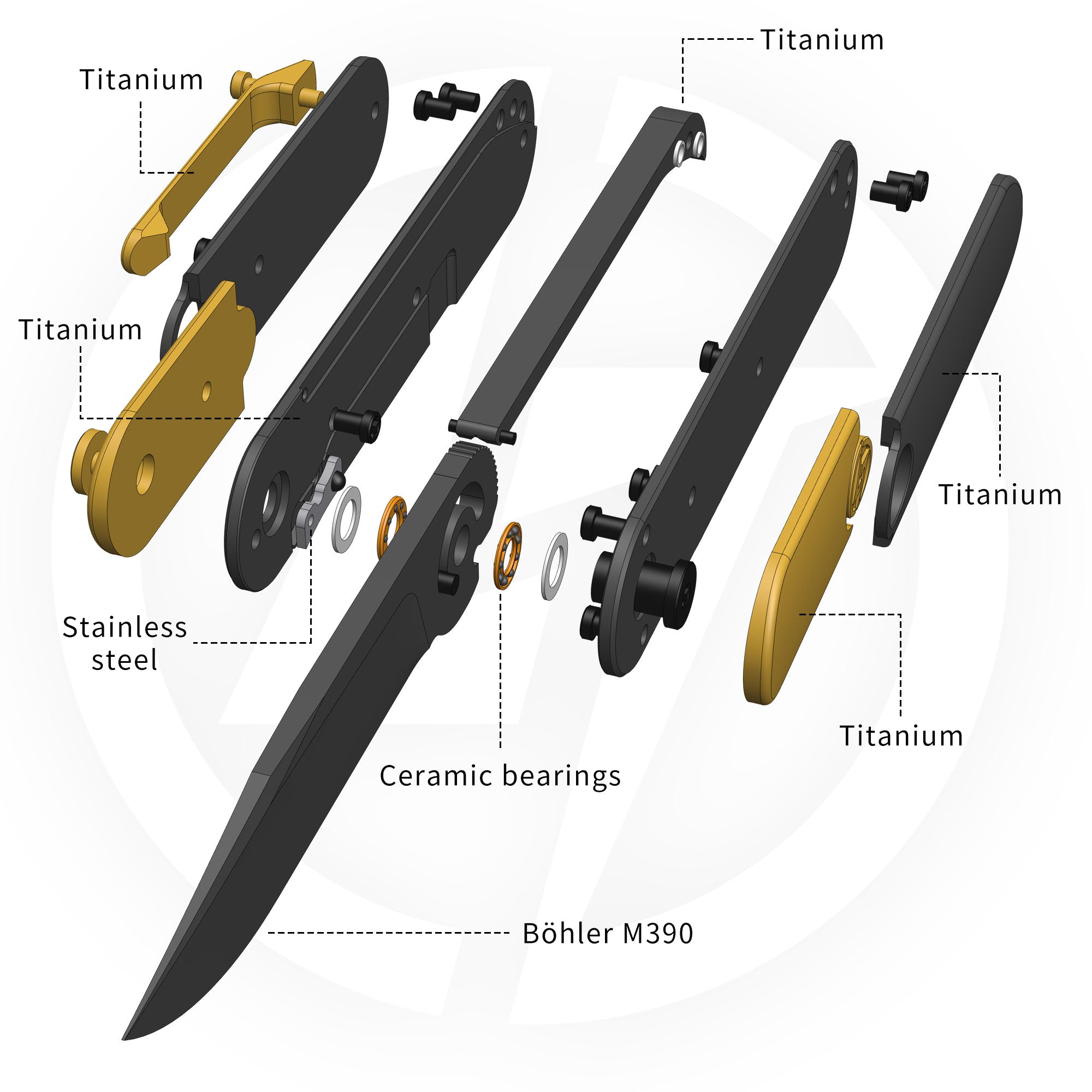 Rocket XL T081 (3.07''+M390+Titanium)-Liner Lock-Front Flipper-Black