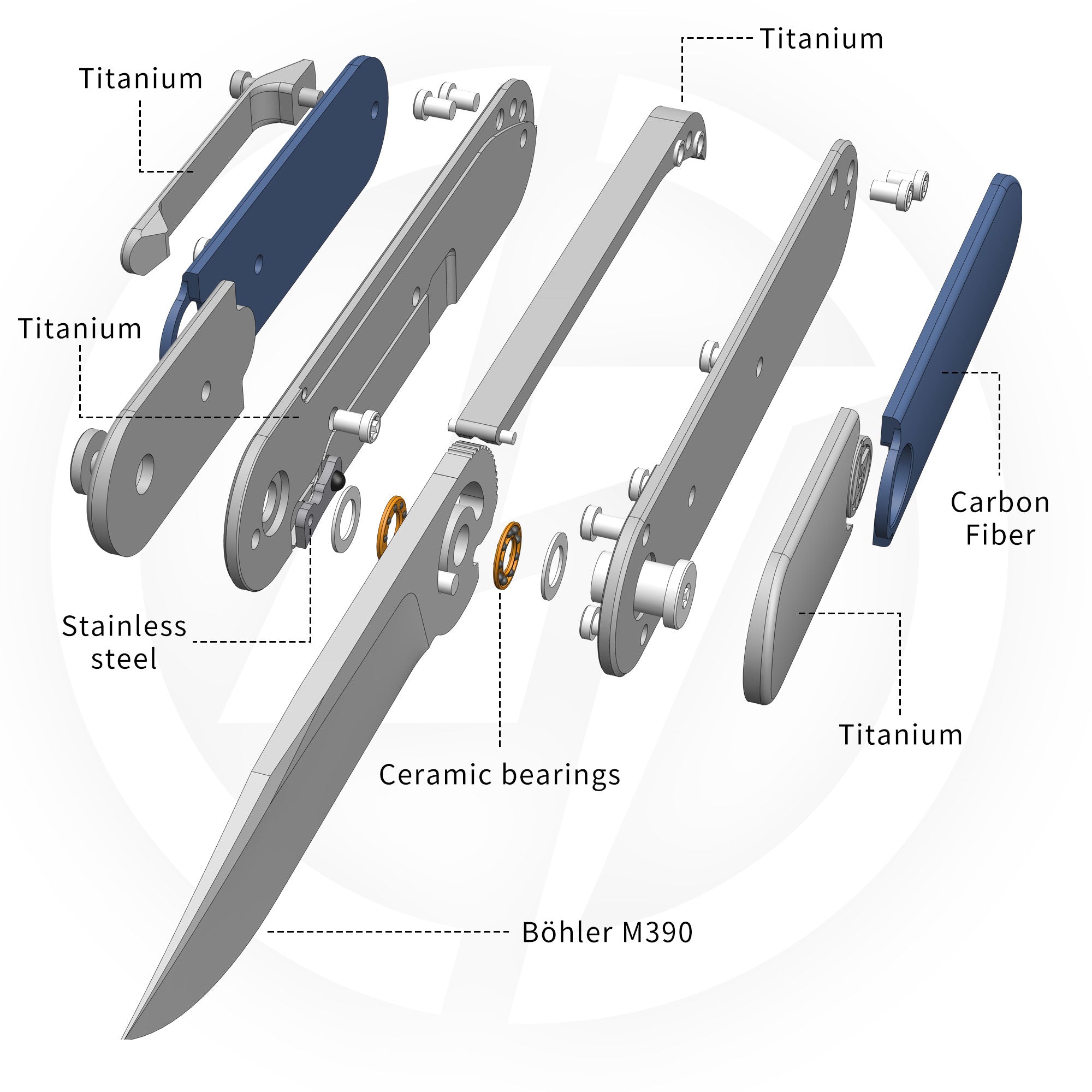 Rocket XL T081 (3.07''+M390+Blue Carbon Fiber)-Liner Lock-Front Flipper