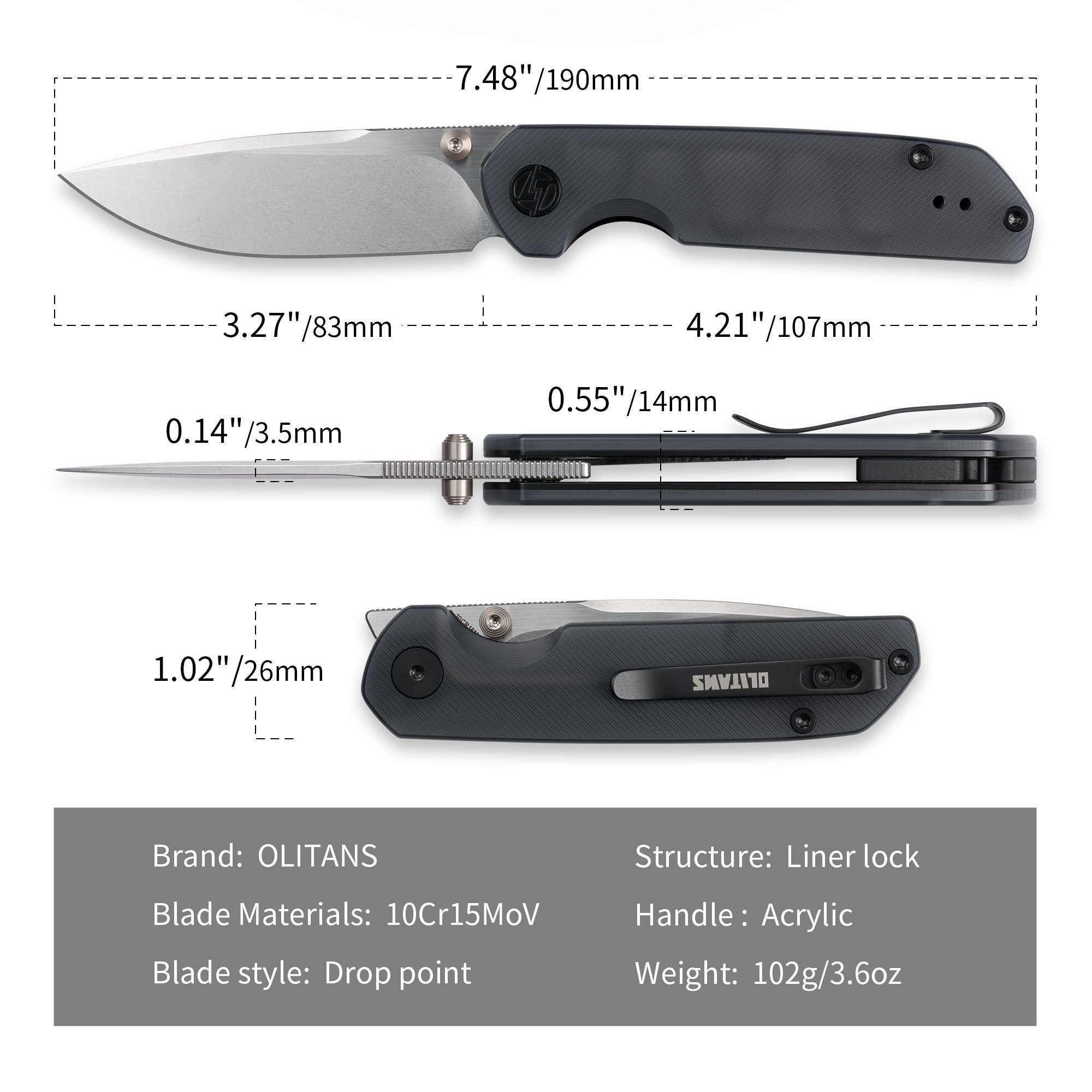 Lemon Shark G071（3.27"+10Cr15Mov+Acylic）-Olitans