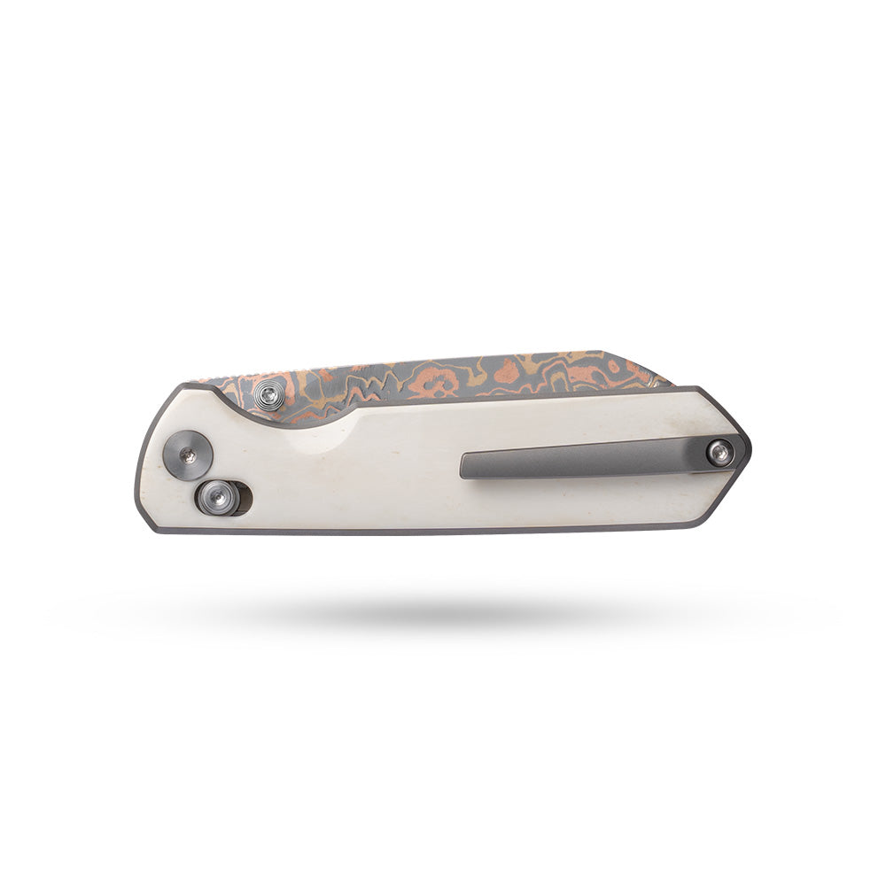 Imperial Penguin M060(3.35''+Damascus Steel & Copper+Cow bone)-Axis lock-thumb stud