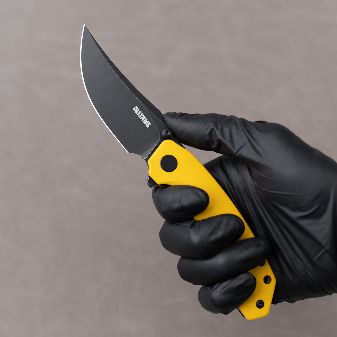 POCKET KNFIE 3.38'' D2 BLADE+G10 HANDLE- LINER LOCK-G059(Yellow+Black Coating)