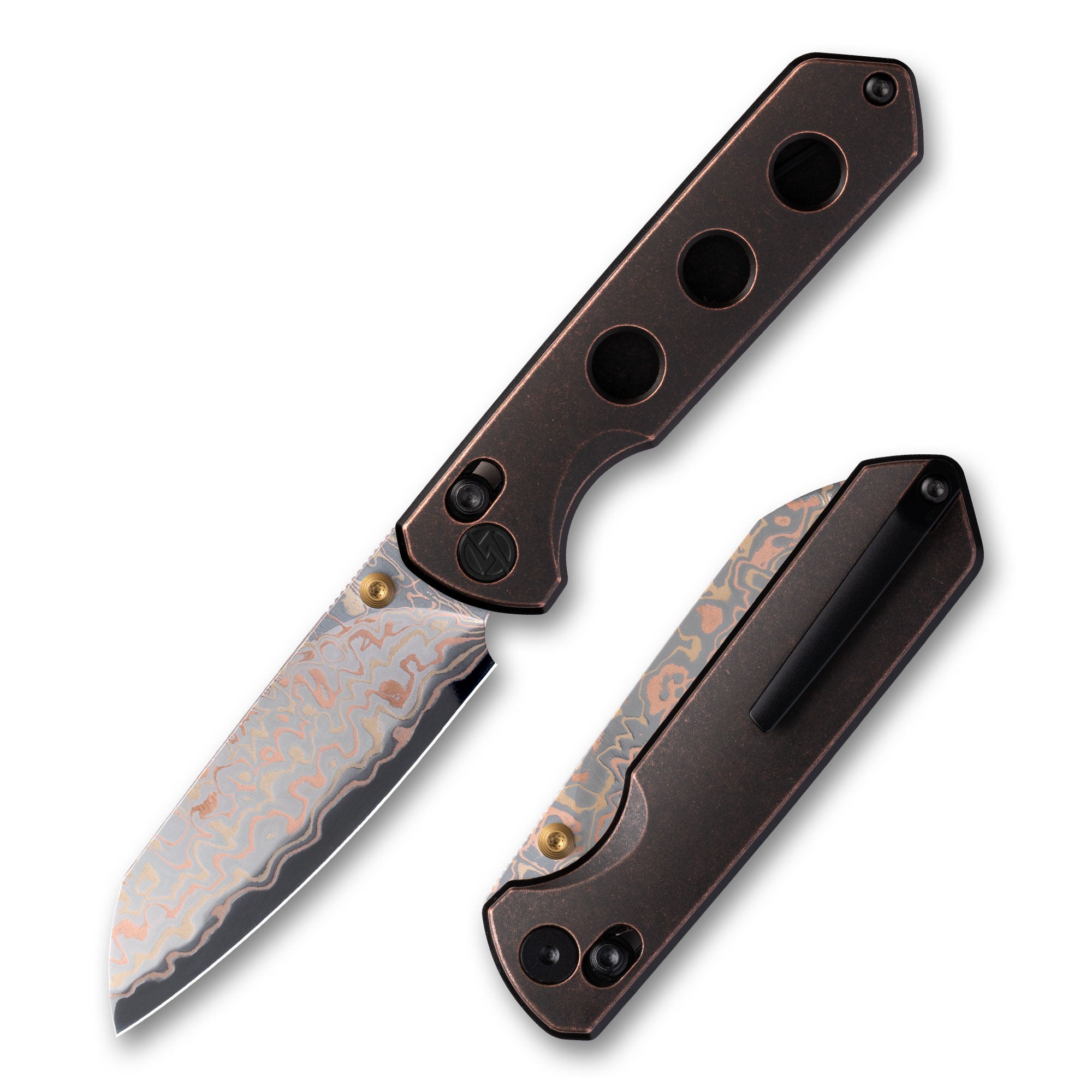 Imperial Penguin M060(3.35''+Damascus Steel & Copper+Red Copper)-Axis lock-thumb stud
