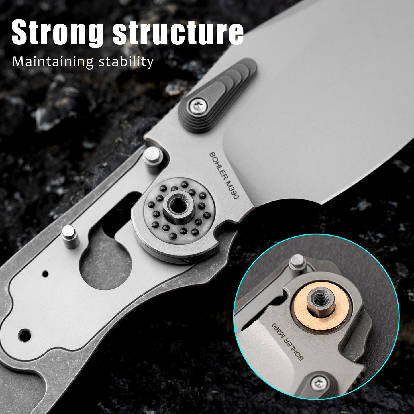 FOLDING KNFIE 3.54'' M390 BLADE+Titanium HANDLE- CROSSBAR LOCK-THUMB STUD-T052