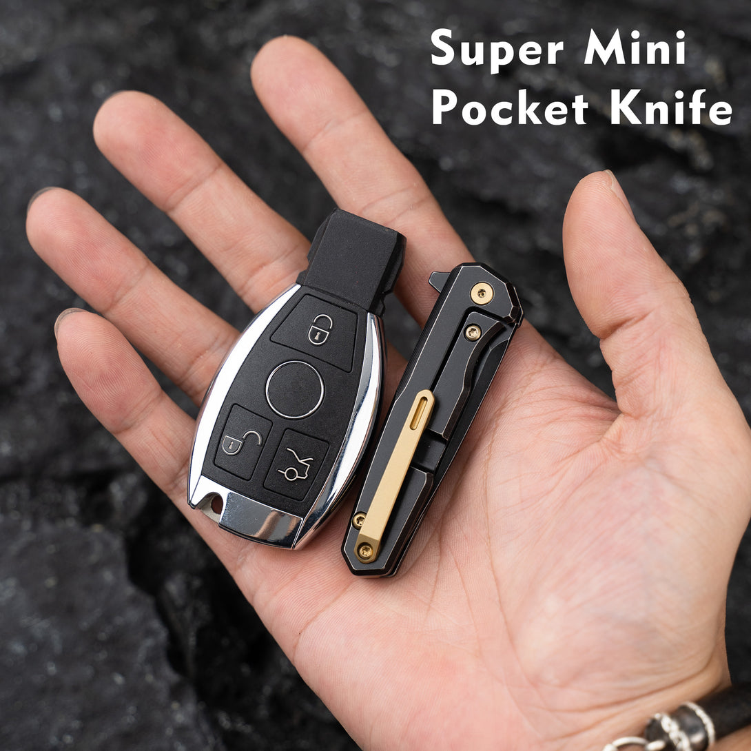 Mini Knife 2.16'' 14C28N blade + Titanium handle, Frame lock, Flipper, T019 (Black)