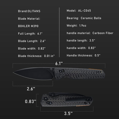 OLITANS- Crossbar lock (2.6" M390 Blade & Carbon Fiber Handle) C045