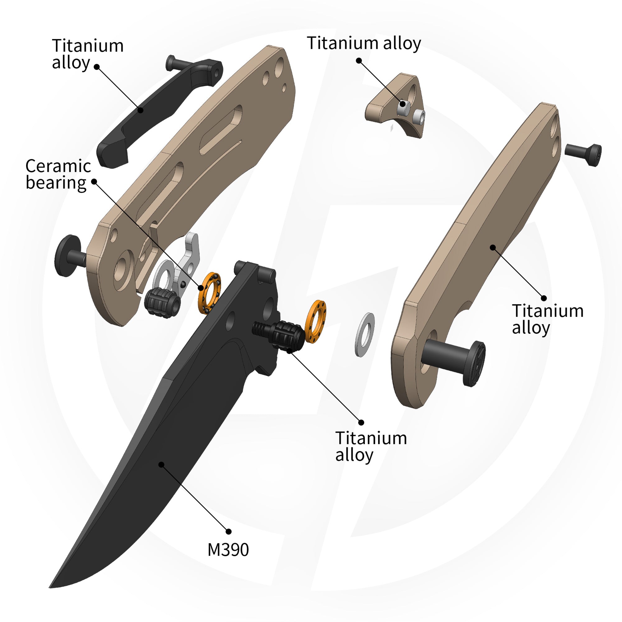 Ti-Bomber 2.0 T068 - Clip Point（2.95"+Bohler M390 +Titanium）