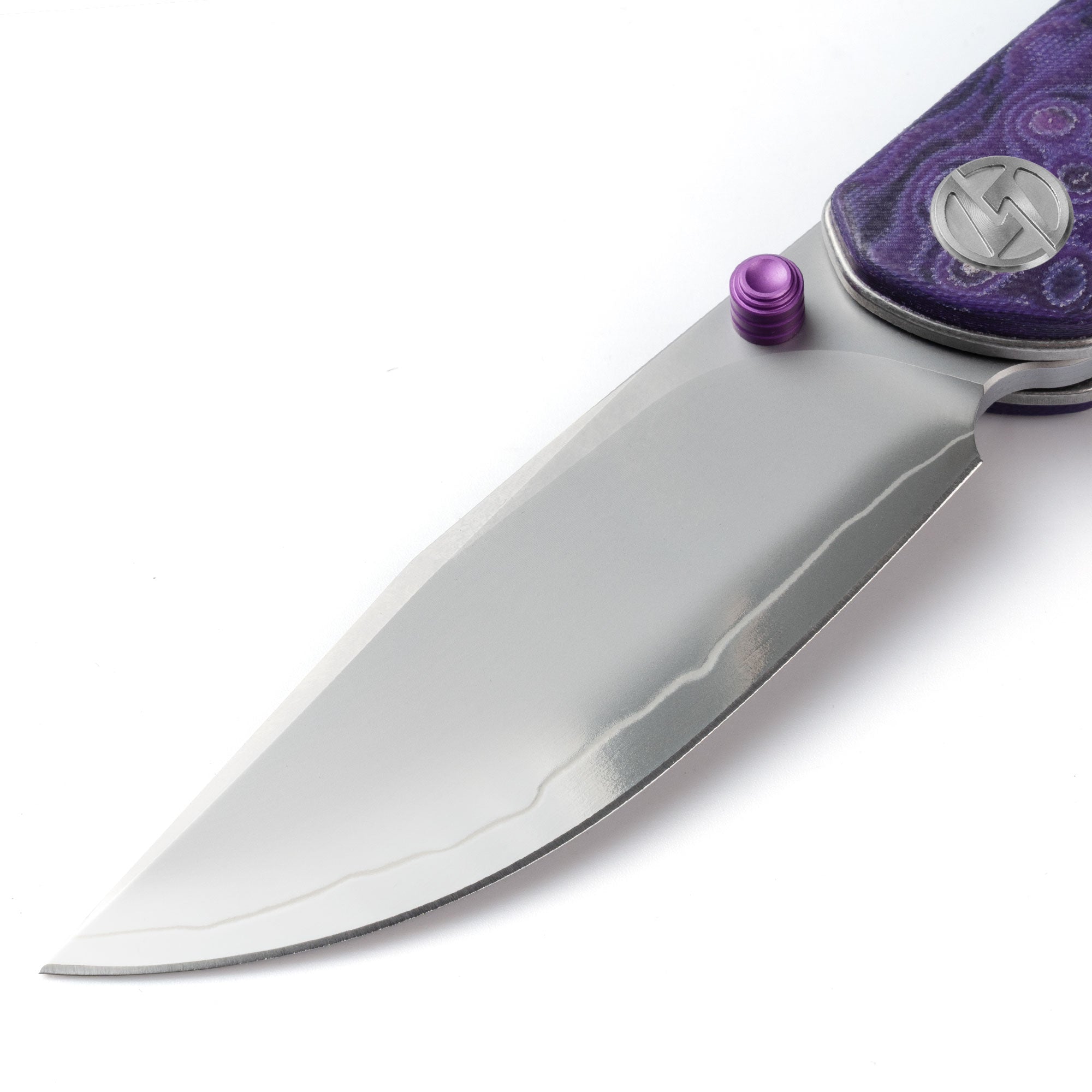 Close-up of OLITANS Gecko SE G080 gradient mirror-polished SLD-Magic drop-point blade