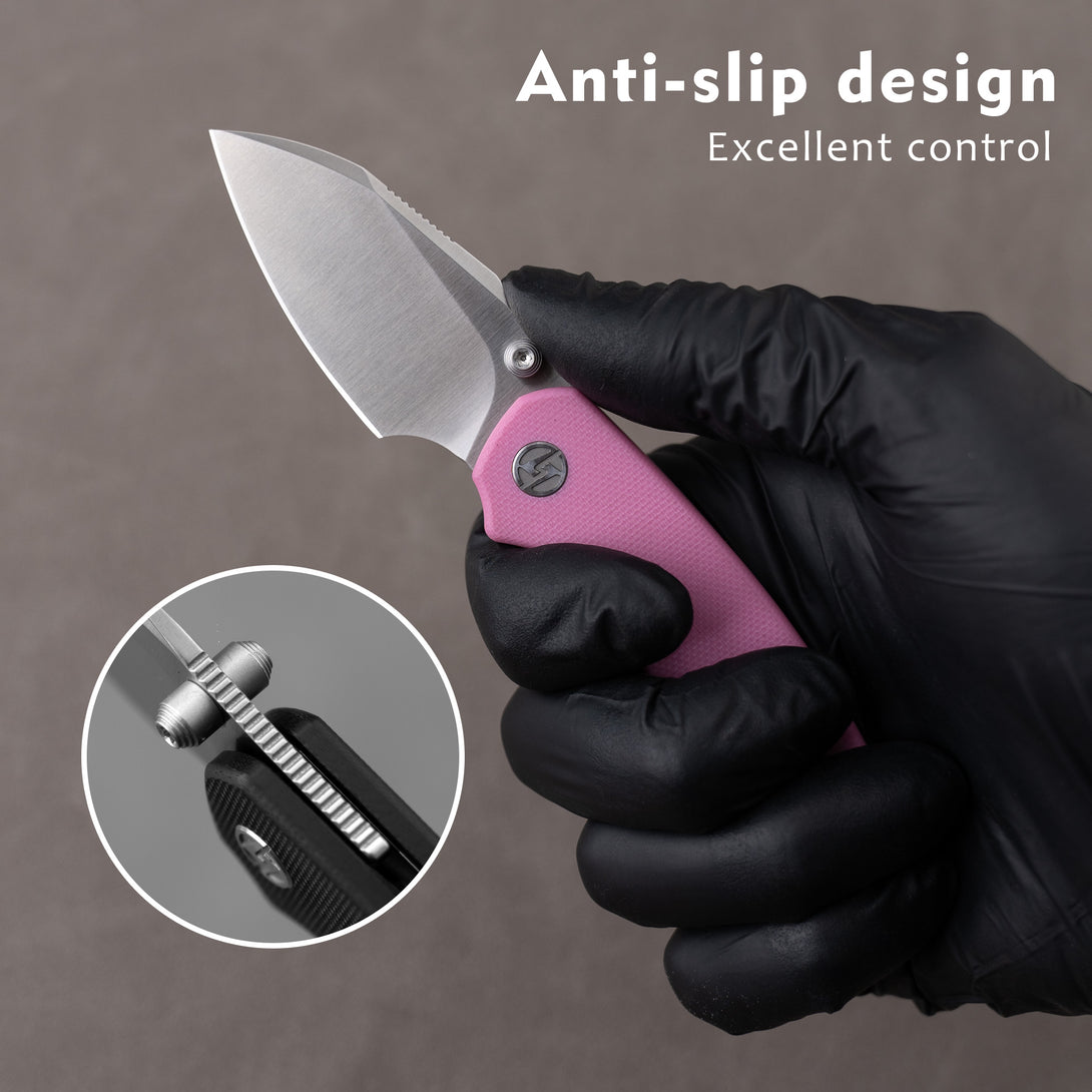 OLITANS G057 Mini Pocket Knife, 2.36'' 14C28N Steel Blade G10 handle（Pink+Satin）