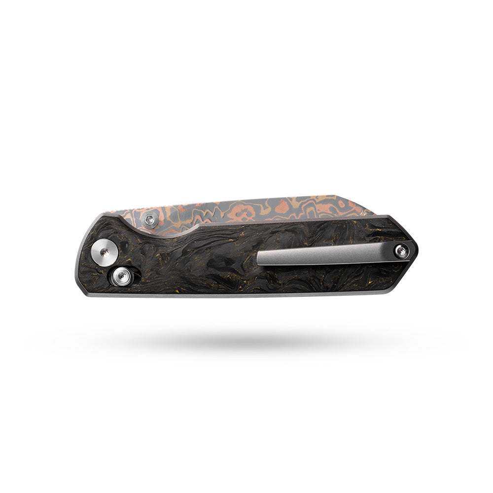 Imperial Penguin M060(3.35''+Damascus Steel & Copper+Carbon fibre)-Axis lock-thumb stud