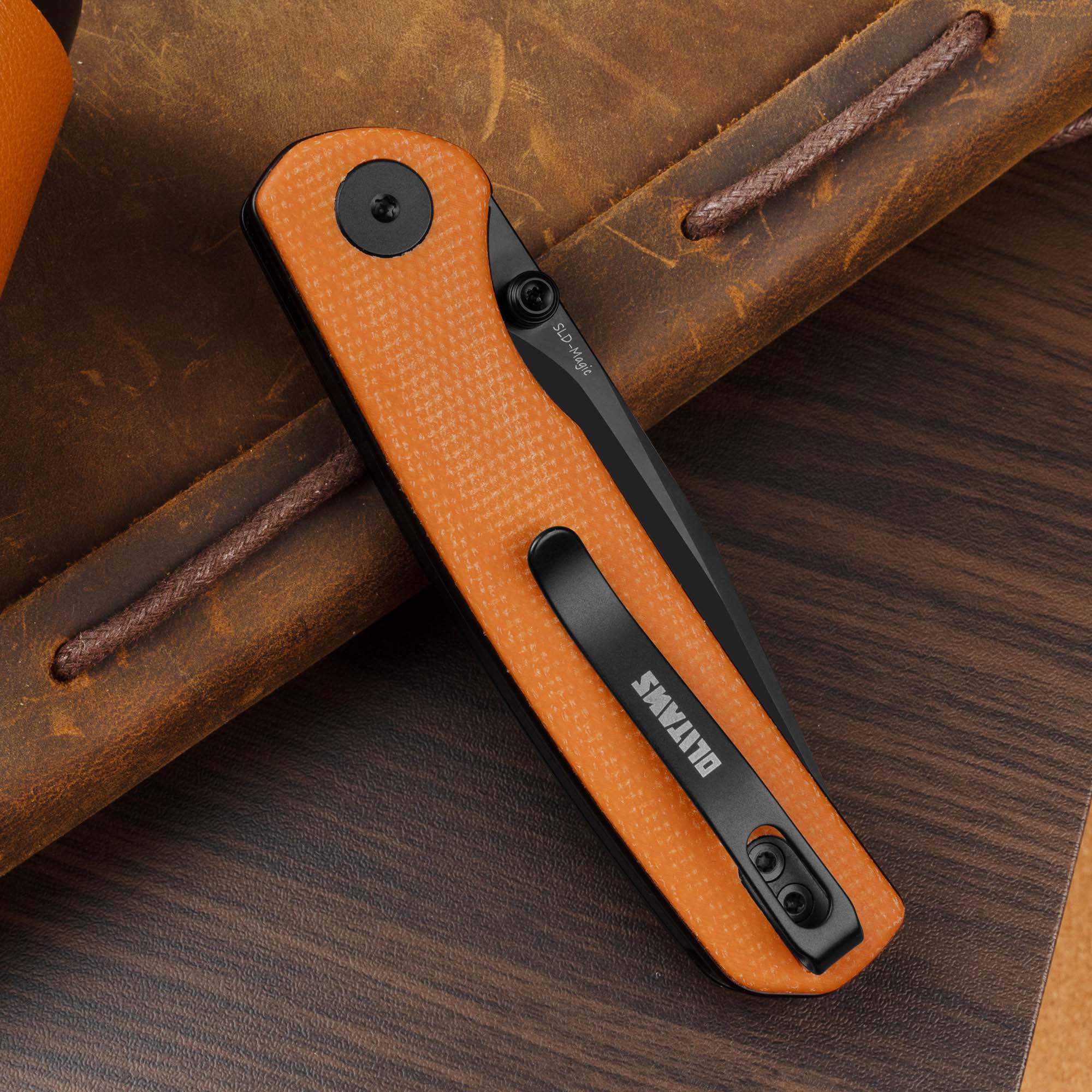 Gecko SE G080 (3.07''+SLD Magic+PVD+Orange Micarta)-Liner Lock-thumb stud