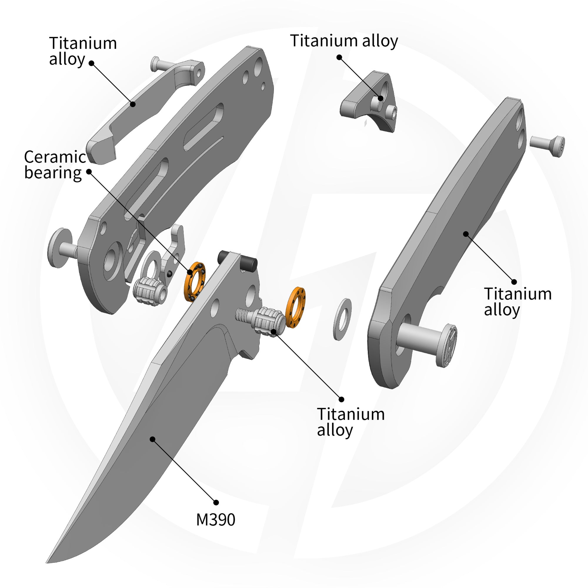 Ti-Bomber 2.0 T068 - Clip Point（2.95"+Bohler M390 +Titanium）