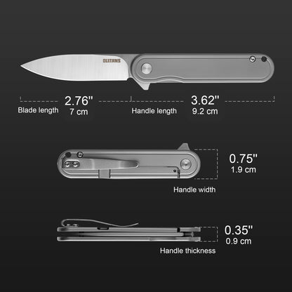 OLITANS T025 Pocket Knife 2.76'' D2 Steel Blade 3.6'' Titanium Alloy Handle Flipper Mini Folding knife 1.8oz