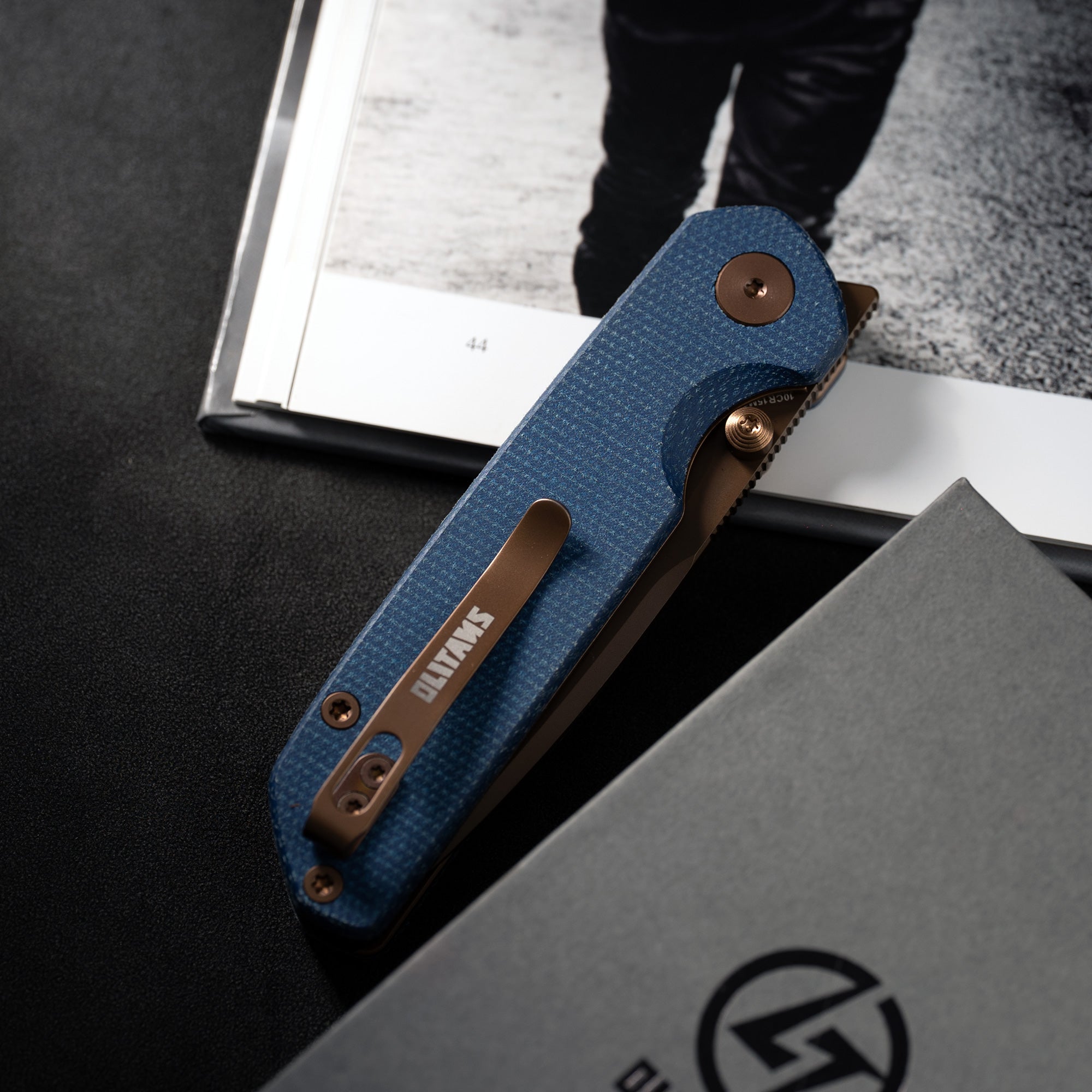 Lemon Shark G071（3.27"+10C15N+Micarta Handle+Ti-coated）-Liner Lock-Front Flipper-Olitans