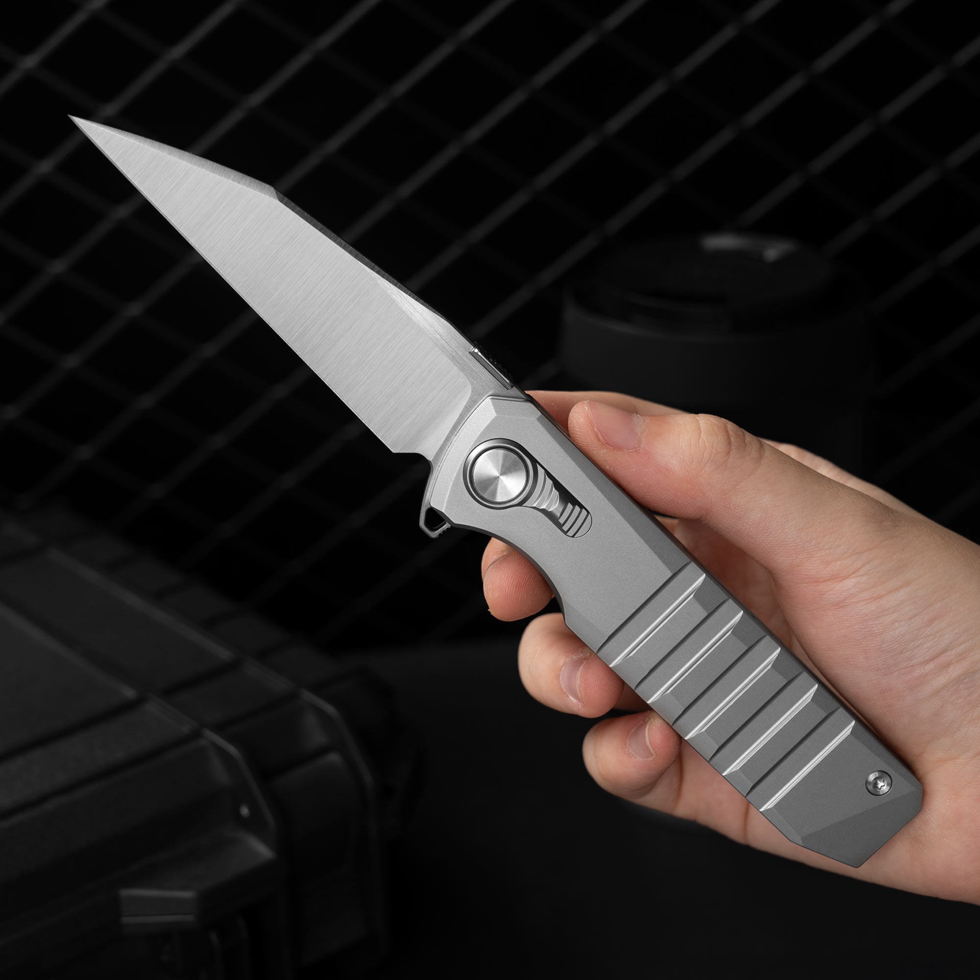 Hoopoe T082（3.42"+S45VN + Silver Titanium）- Vertical Hand Satin