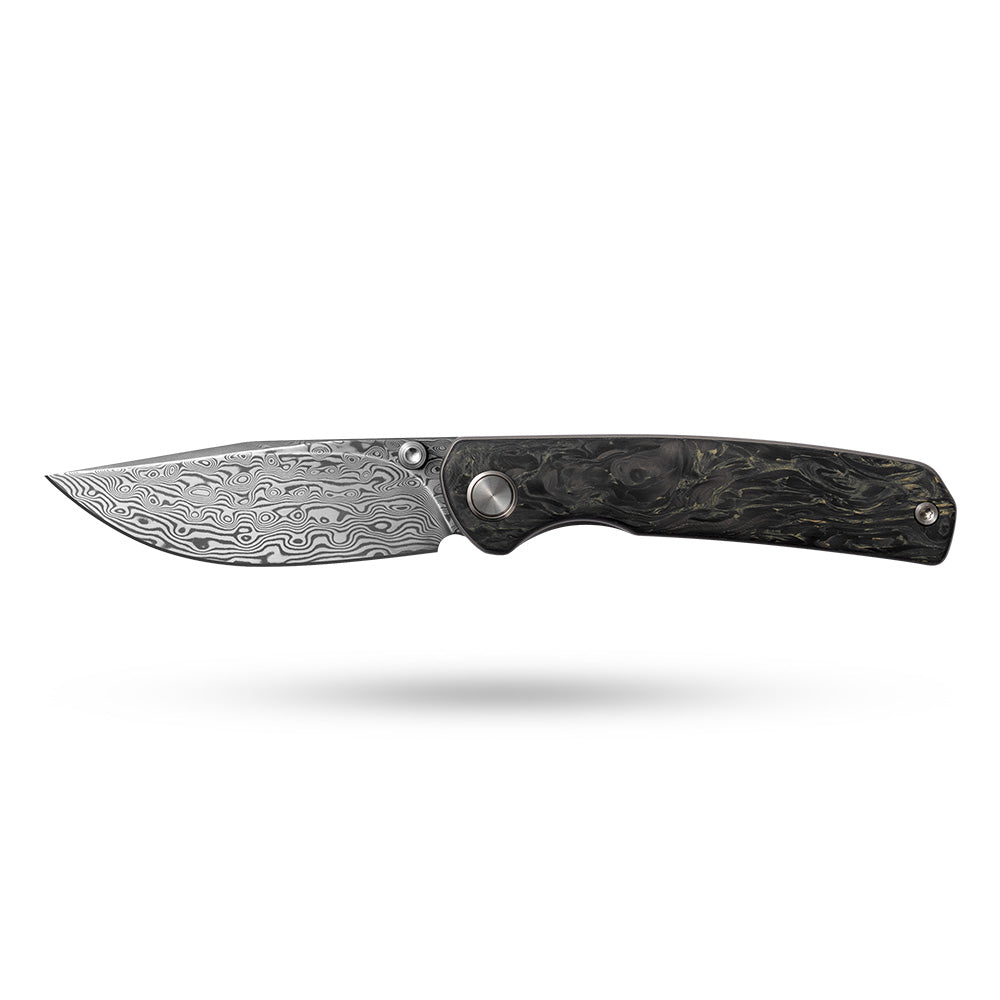 Gecko M070-DS Folding Knife(3.07''+Damascus+Carbon fibre)-Liner Lock-thumb stud-OLITANS