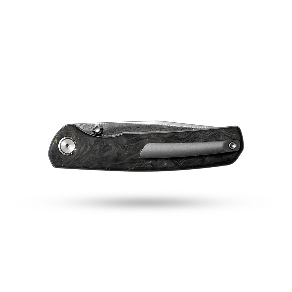 Gecko M070-DS Folding Knife(3.07''+Damascus+Carbon fibre)-Liner Lock-thumb stud-OLITANS