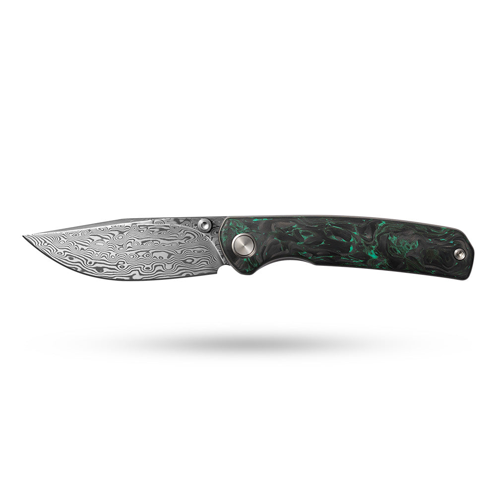 Gecko M070-DS Folding Knife(3.07''+Damascus+Carbon fibre)-Liner Lock-thumb stud-OLITANS
