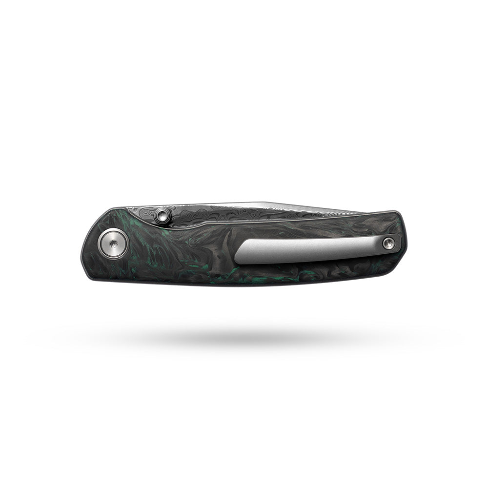 Gecko M070-DS Folding Knife(3.07''+Damascus+Carbon fibre)-Liner Lock-thumb stud-OLITANS