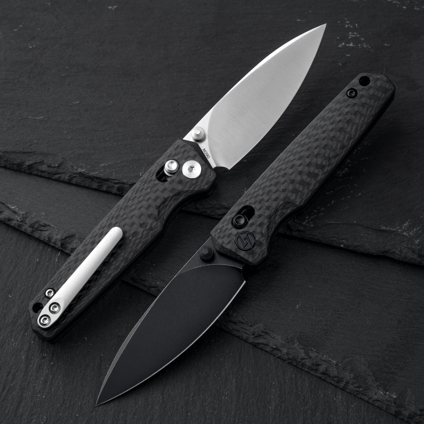 C045 Mini Folding Knife 2.6" M390 Blade White Carbon Fiber Handle, Crossbar Lock Sharp Small Folding Knife with Deep Carry Pocket Clip For EDC