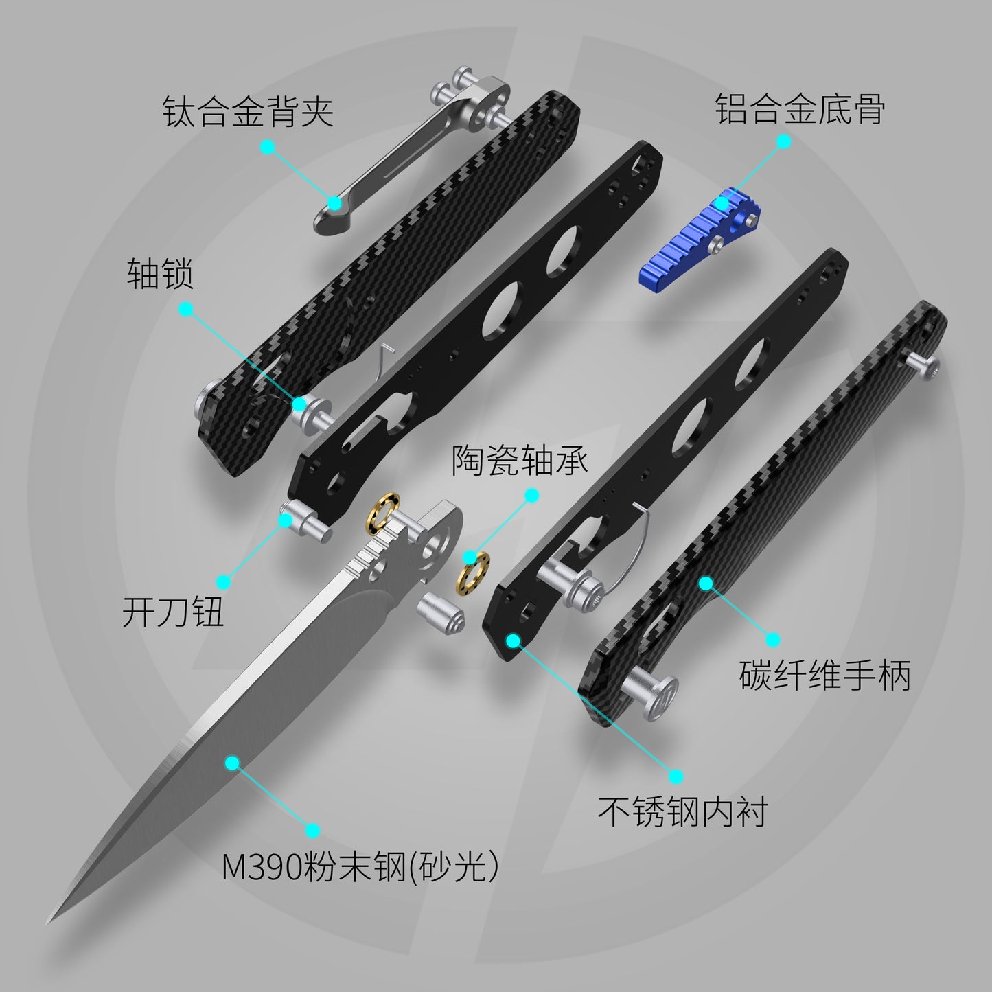C045 Mini Folding Knife 2.6" M390 Blade White Carbon Fiber Handle, Crossbar Lock Sharp Small Folding Knife with Deep Carry Pocket Clip For EDC