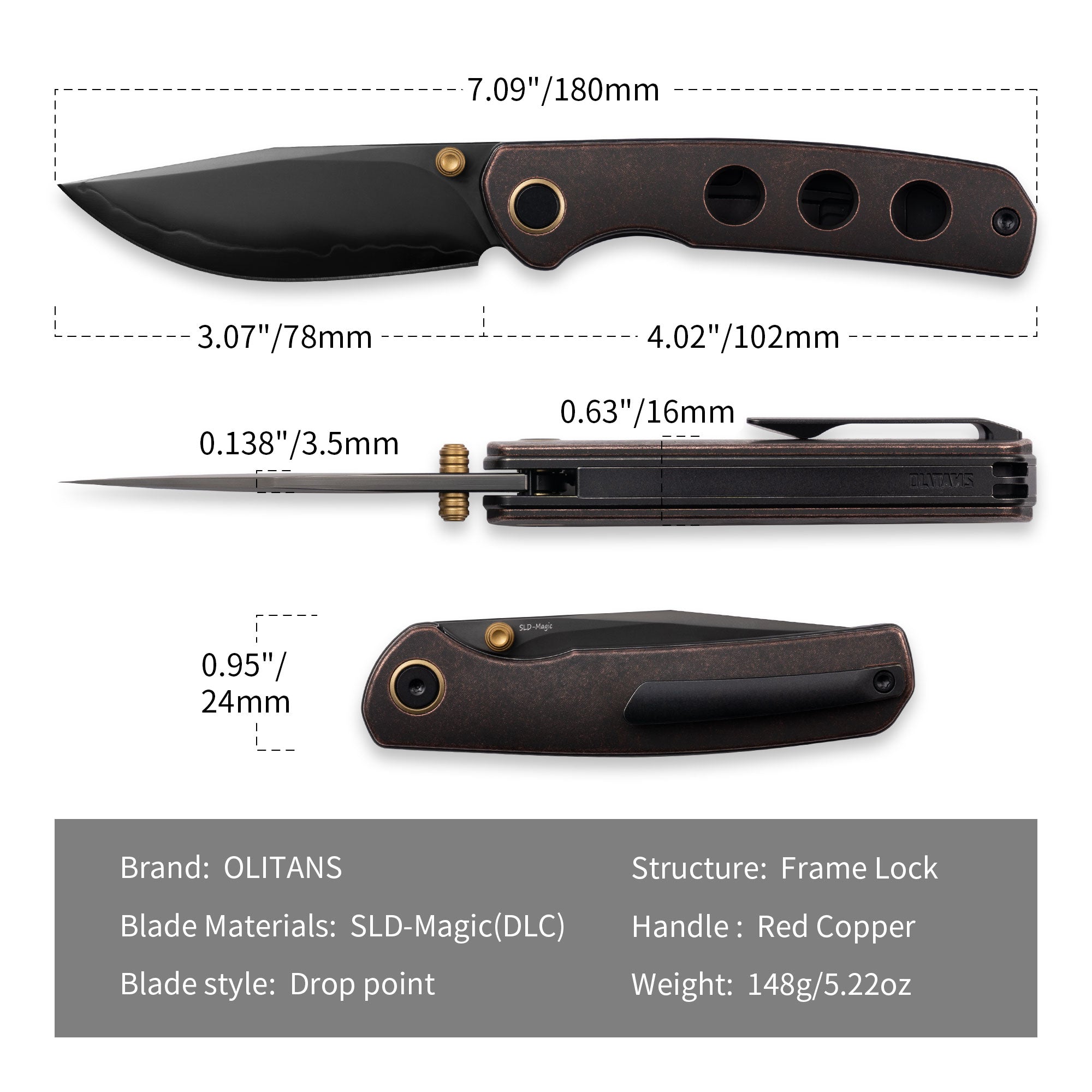 Gecko M070 (3.07"+SLD Magic+DLC+Copper)-Liner Lock-thumb stud