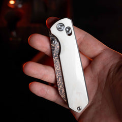 Imperial Penguin M060(3.35''+Damascus Steel & Copper+Cow bone)-Axis lock-thumb stud