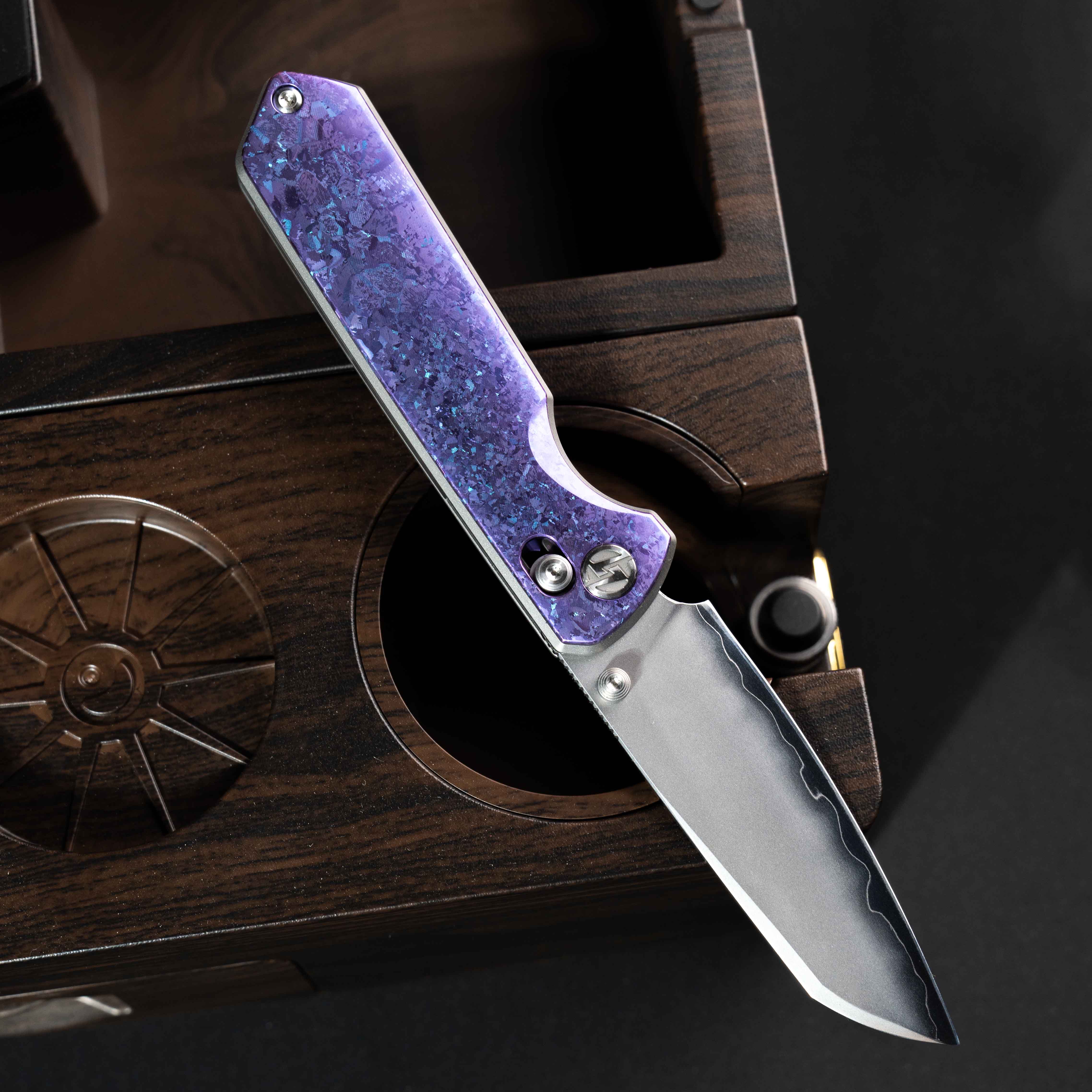 Imperial Penguin M060(3.35''+Damascus Steel & Copper+Crystallized Titanium)-Axis lock-thumb stud