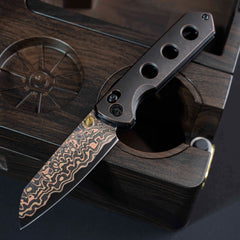 Imperial Penguin M060(3.35''+Damascus Steel & Copper+Red Copper)-Axis lock-thumb stud