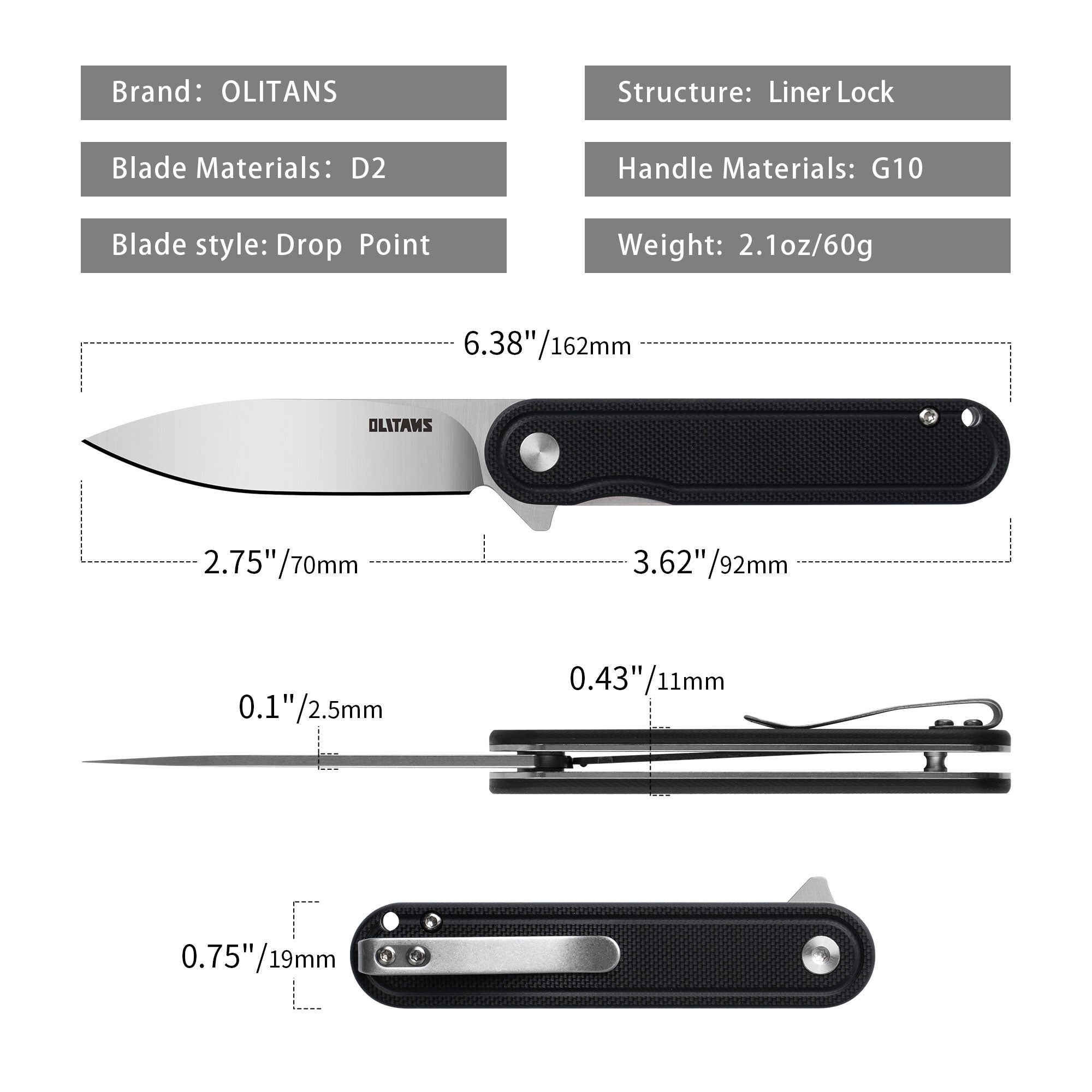 Rocket G040 (2.75''+Black D2+G10)-Liner Lock-Flipper