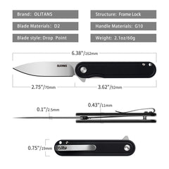 Rocket Pocket Knife (2.75''+D2+G10)-Liner Lock-Flipper-G040