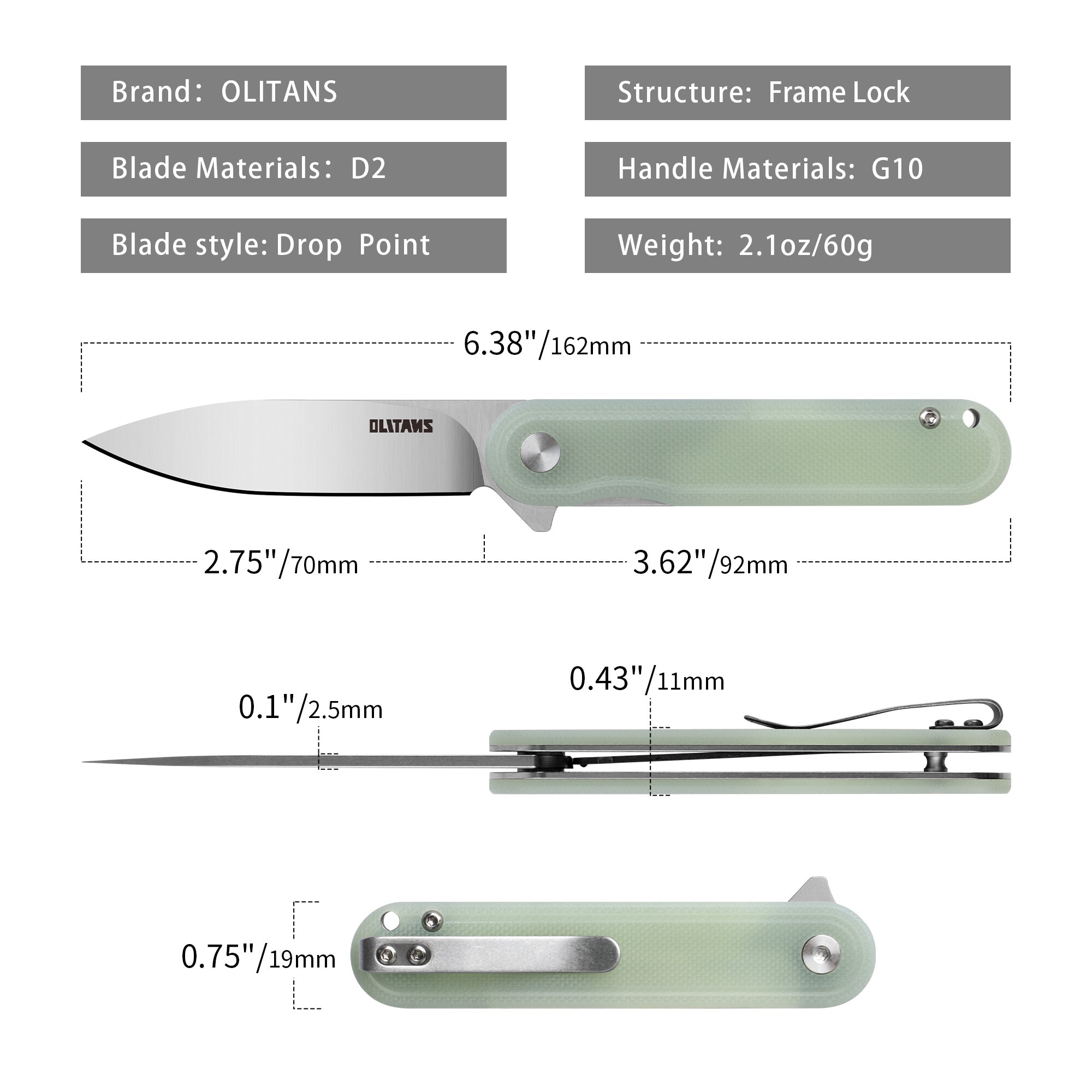 Rocket G040- (2.75''+D2+G10)-Liner Lock-Flipper-OLITANS