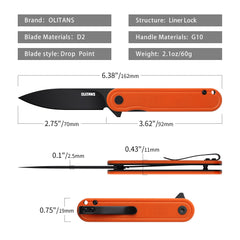 Rocket G040  (2.75''+D2+OrangeG10+Pvd)-Liner Lock-Flipper