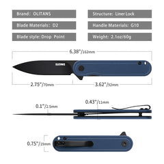 Rocket G040(2.75''+D2+Navy Blue G10)-Liner Lock-Flipper