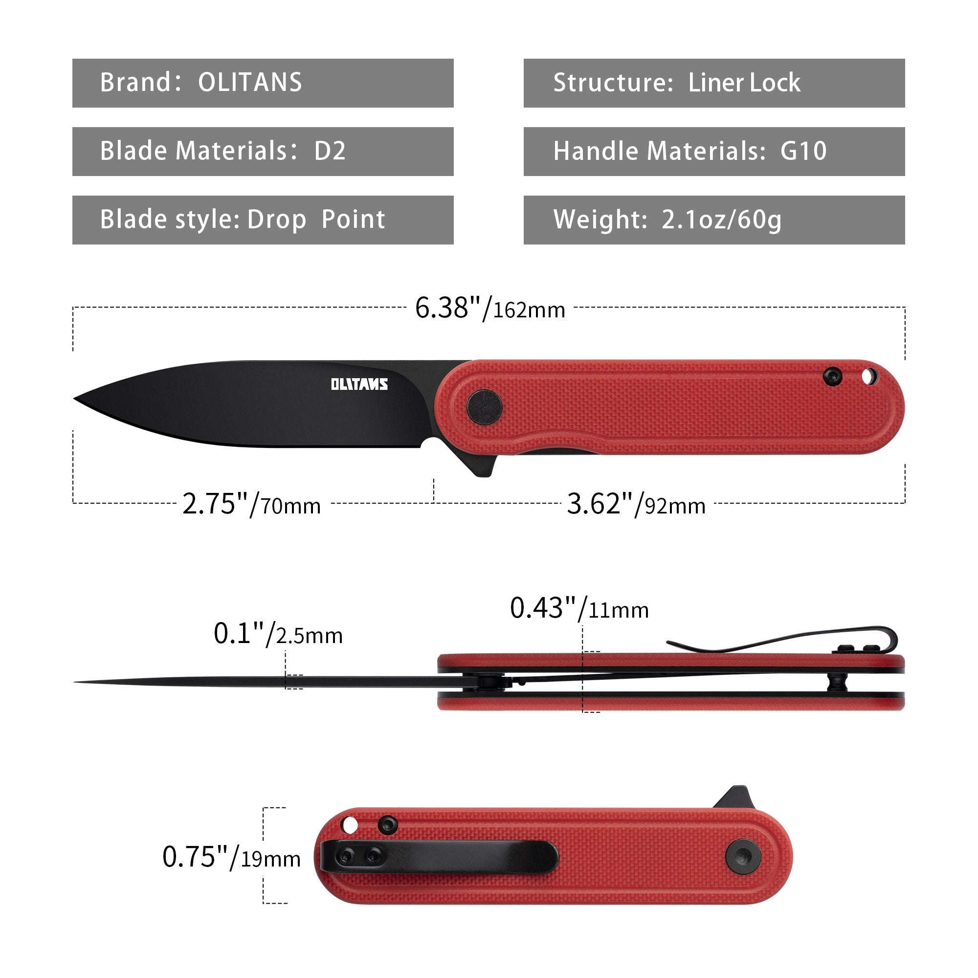 Rocket G040 (2.75''+D2+Red G10+Pvd)-Liner Lock-Flipper