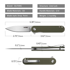 Rocket G040 (2.75''+D2+Army Green G10)-Liner Lock-Flipper