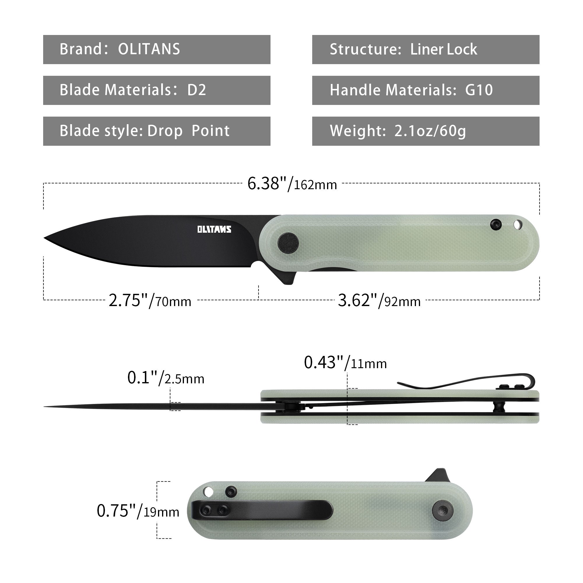 Rocket G040(2.75''+D2+ Jade G10+Pvd)-Liner Lock-Flipper