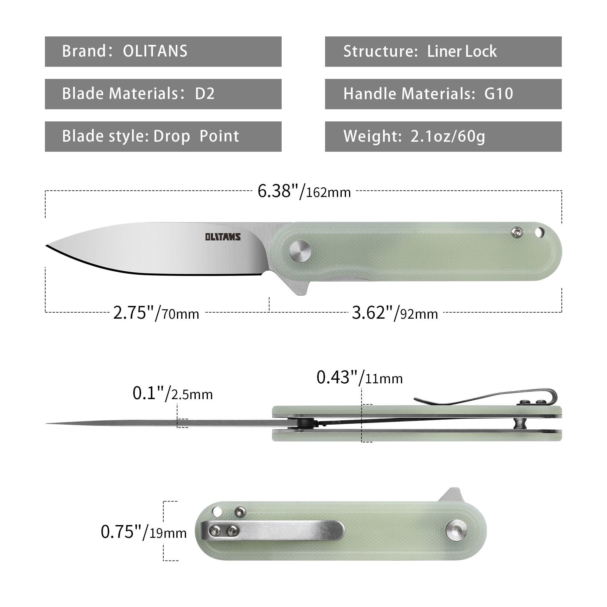 Rocket G040(2.75''+D2+ Jade G10)-Liner Lock-Flipper