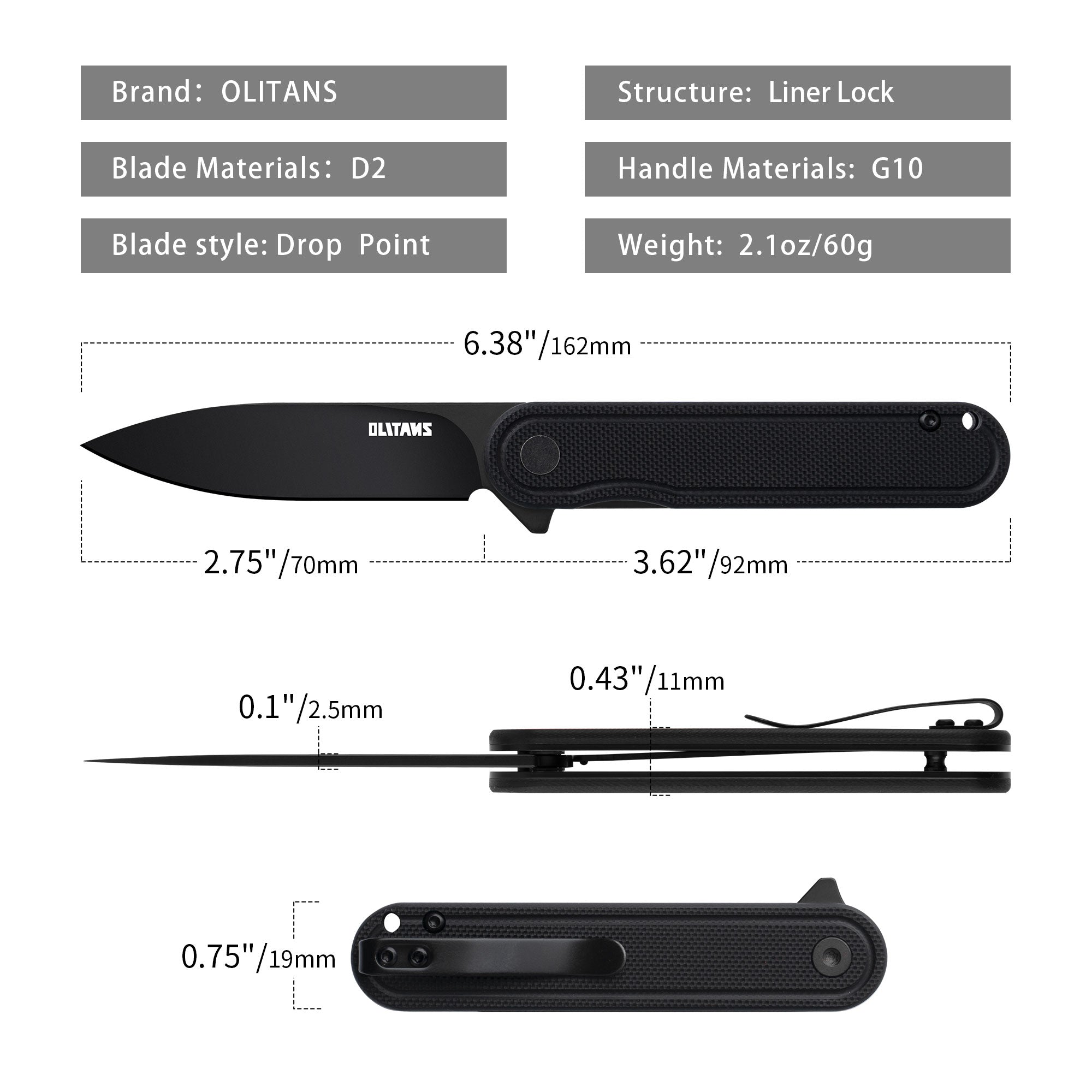 Rocket G040 (2.75''+Black D2+G10+Pvd)-Liner Lock-Flipper