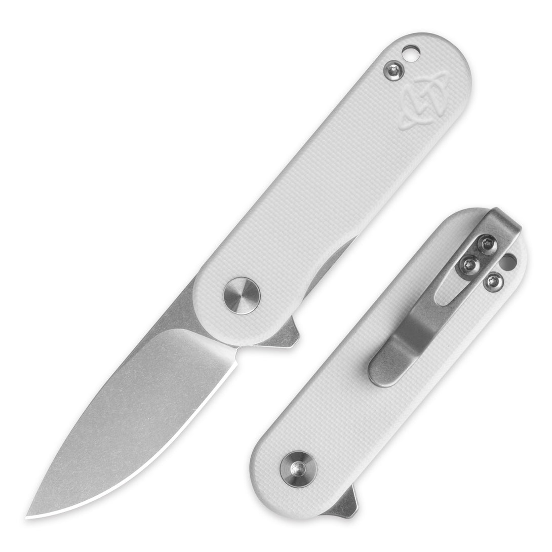 Cutty Pocket Knife 1.93'' D2 Blade+G10 Handle- Liner Lock-Flipper-G048（(White+Stonewash Blade)