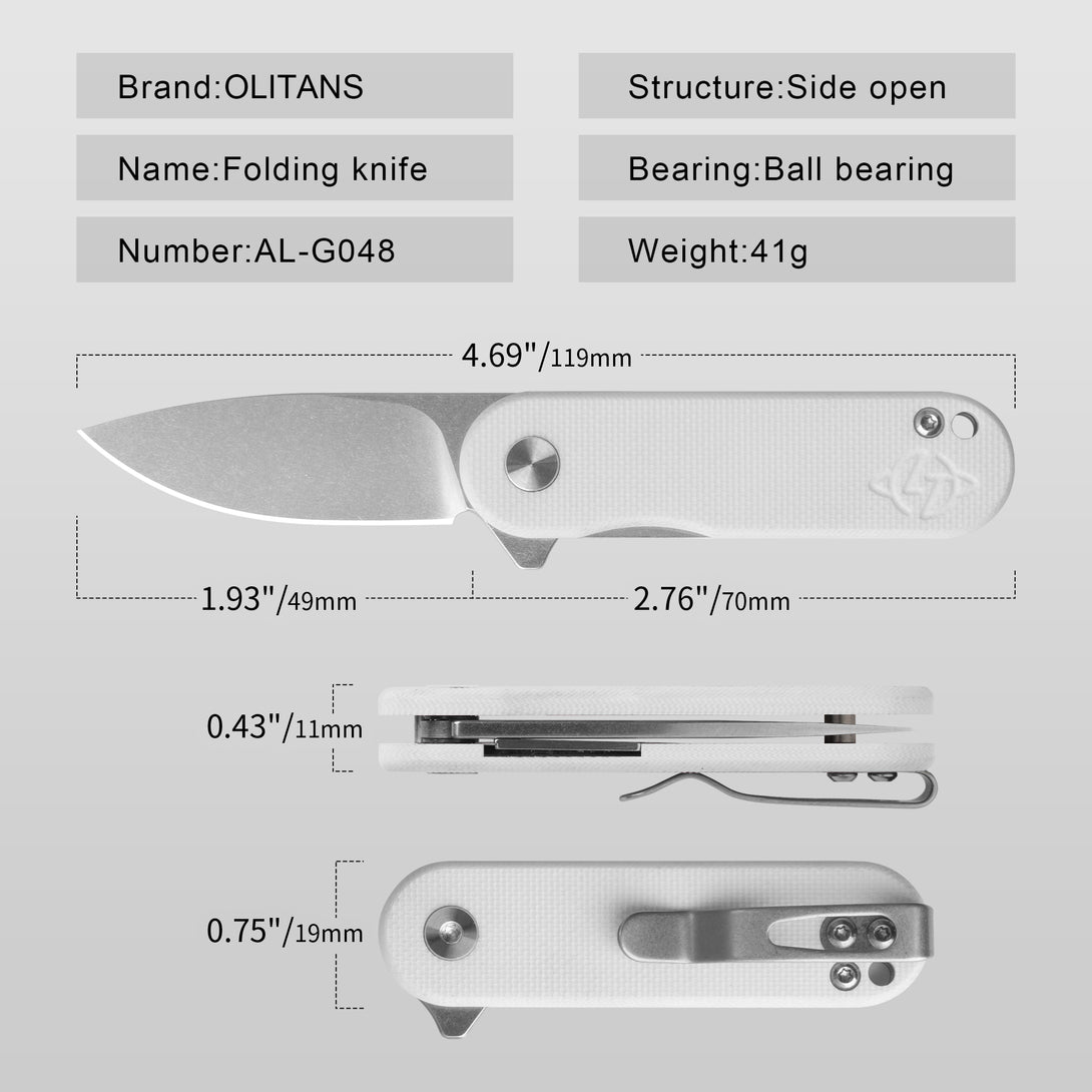 Cutty Pocket Knife 1.93'' D2 Blade+G10 Handle- Liner Lock-Flipper-G048（(White+Stonewash Blade)