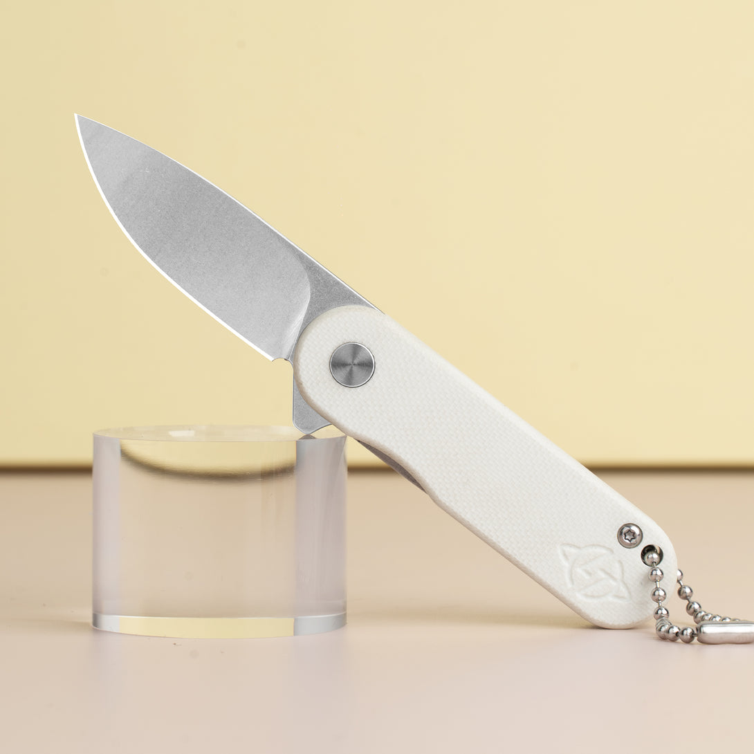 Cutty Pocket Knife 1.93'' D2 Blade+G10 Handle- Liner Lock-Flipper-G048（(White+Stonewash Blade)