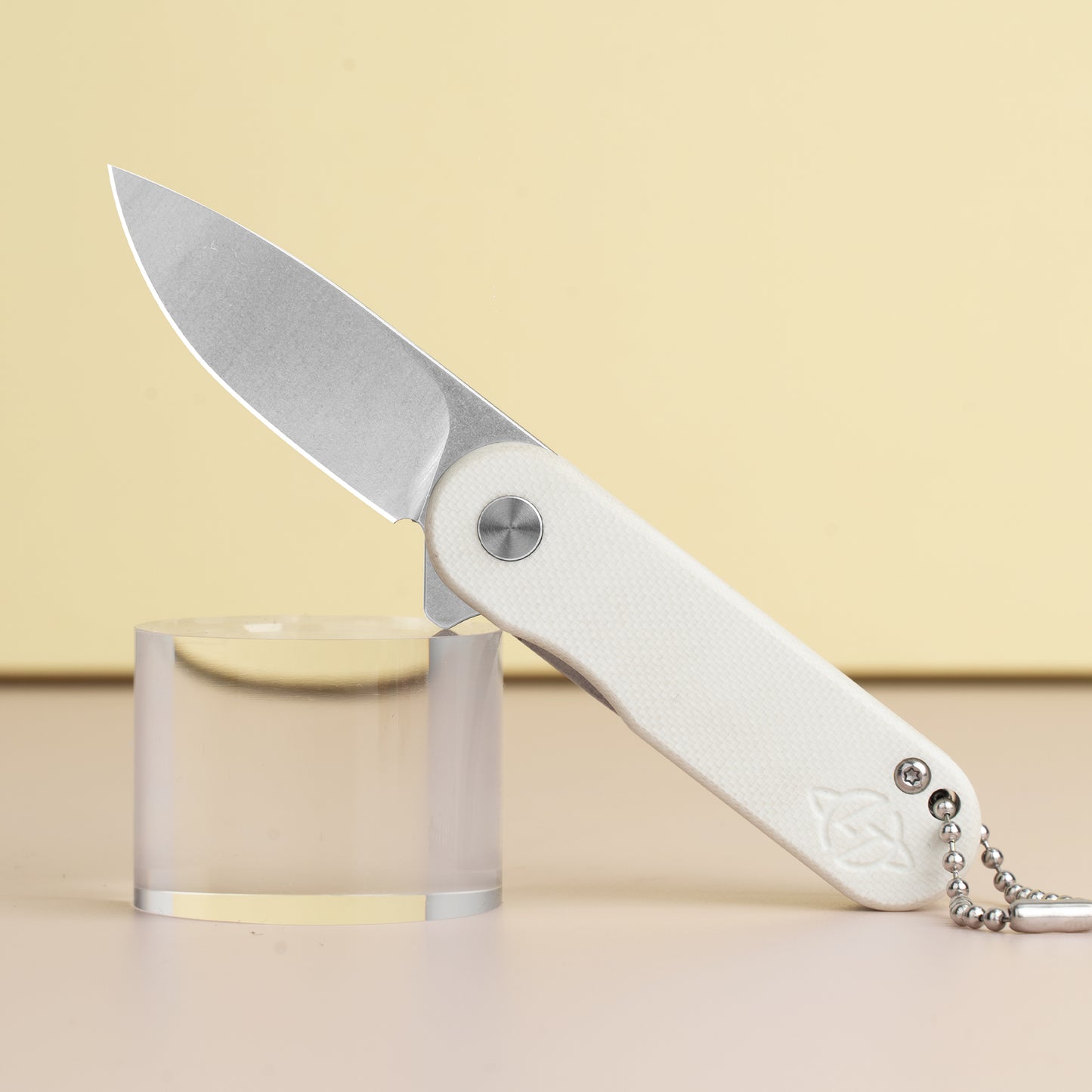 G048 Mini Folding Knife 1.93" D2 Blade White G10 Handle, Small Folding Knife with Deep Carry Pocket Clip For EDC