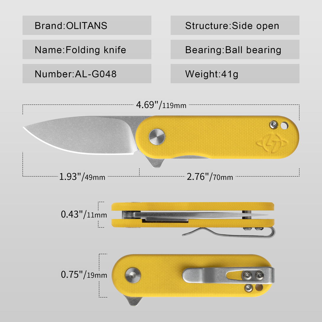 Cutty Pocket Knife 1.93'' D2 Blade+G10 Handle- Liner Lock-Flipper-G048（(White+Stonewash Blade)