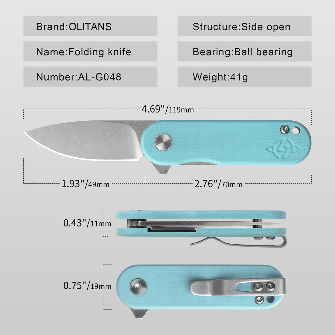 Cutty Pocket Knife 1.93'' D2 Blade+G10 Handle- Liner Lock-Flipper-G048（(White+Stonewash Blade)