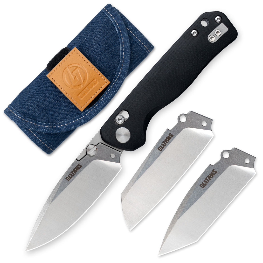 G056-Folding Camping Knife 3.4'' 14C28N Replaceable Blade + G10 Handle - Crossbar Lock - Thumb Stud