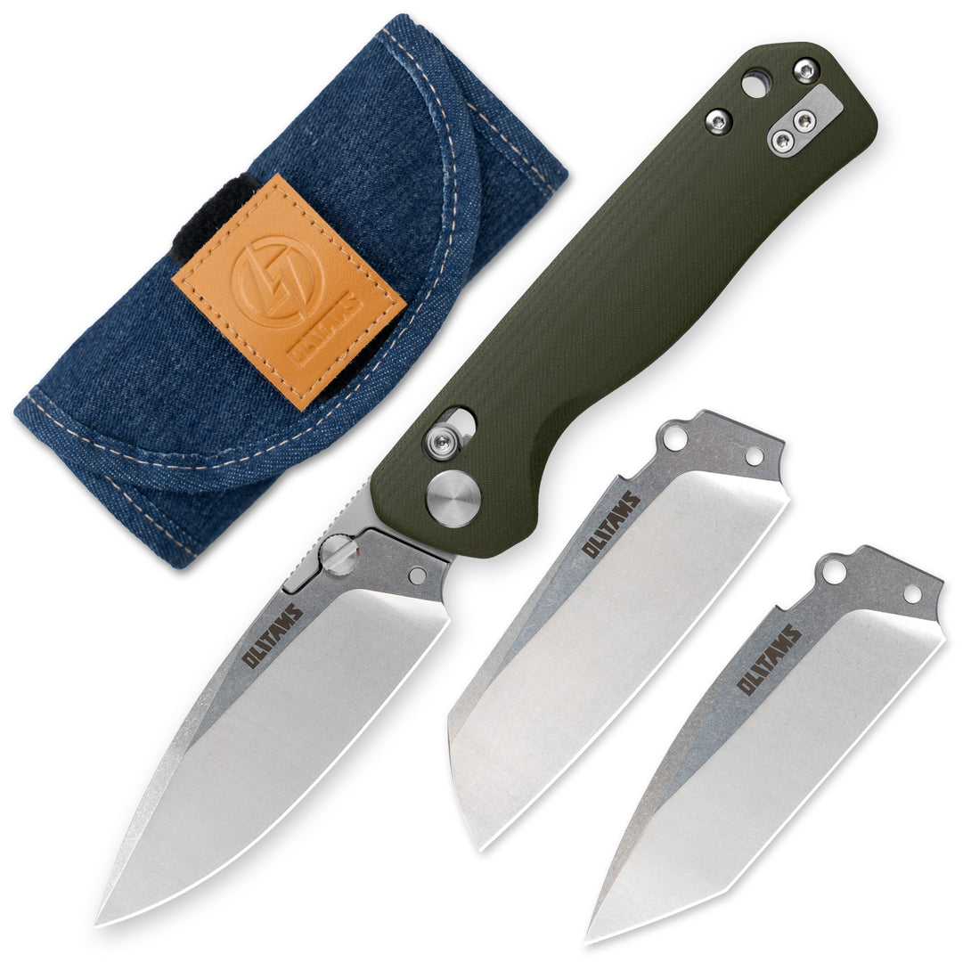 G056-Folding Camping Knife 3.4'' 14C28N Replaceable Blade + G10 Handle - Crossbar Lock - Thumb Stud