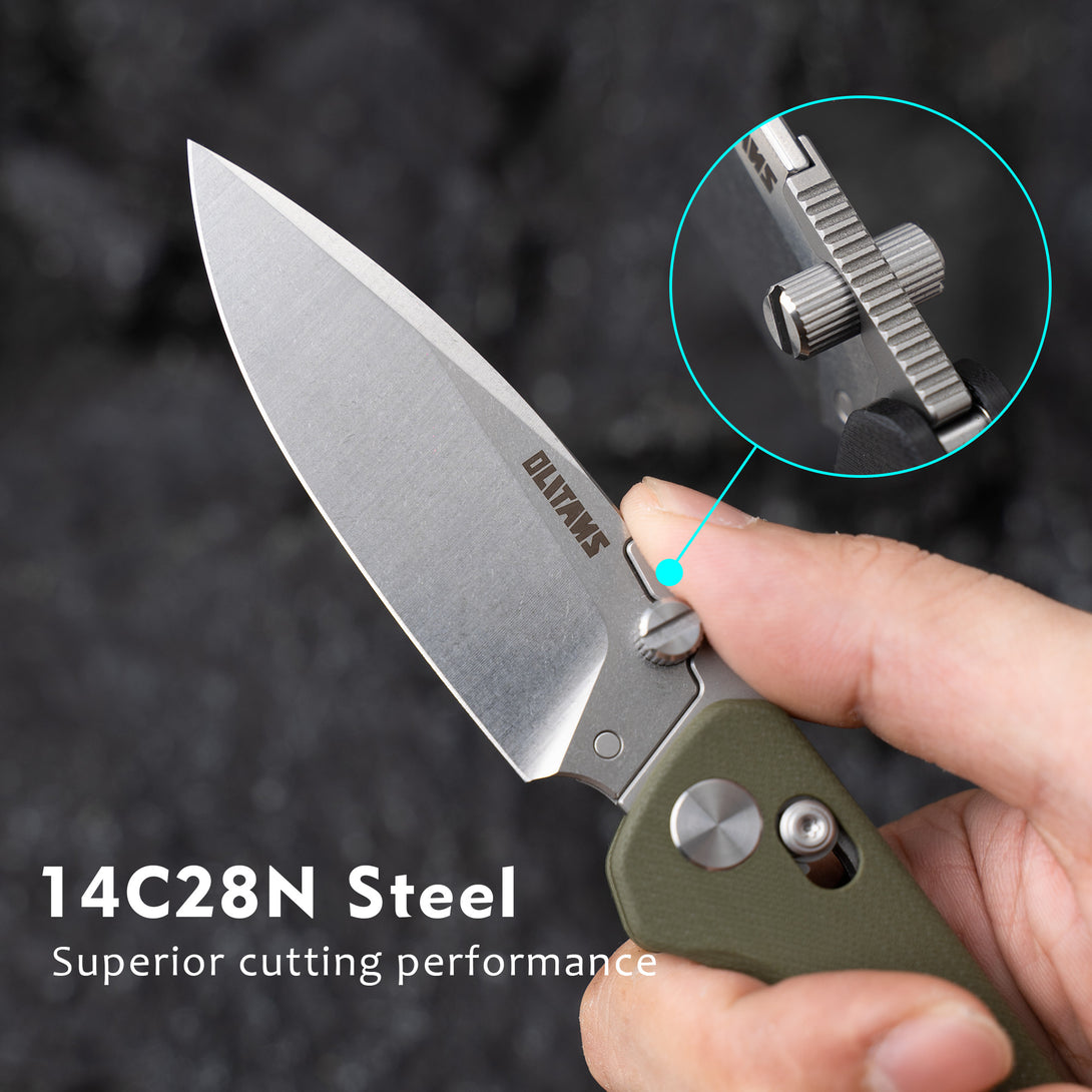 G056-Folding Camping Knife 3.4'' 14C28N Replaceable Blade + G10 Handle - Crossbar Lock - Thumb Stud