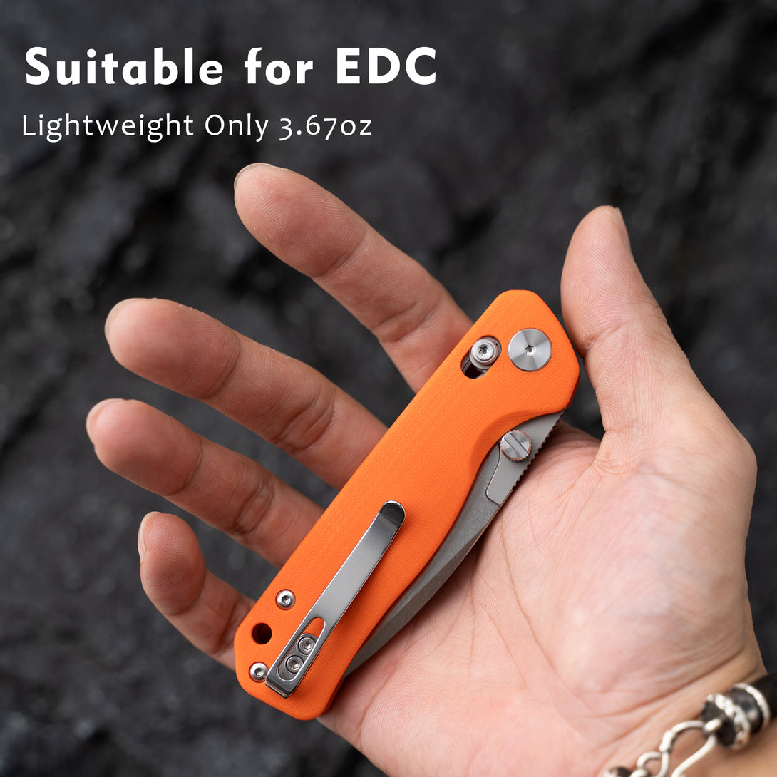 G056-Folding Camping Knife 3.4'' 14C28N Replaceable Blade + G10 Handle - Crossbar Lock - Thumb Stud