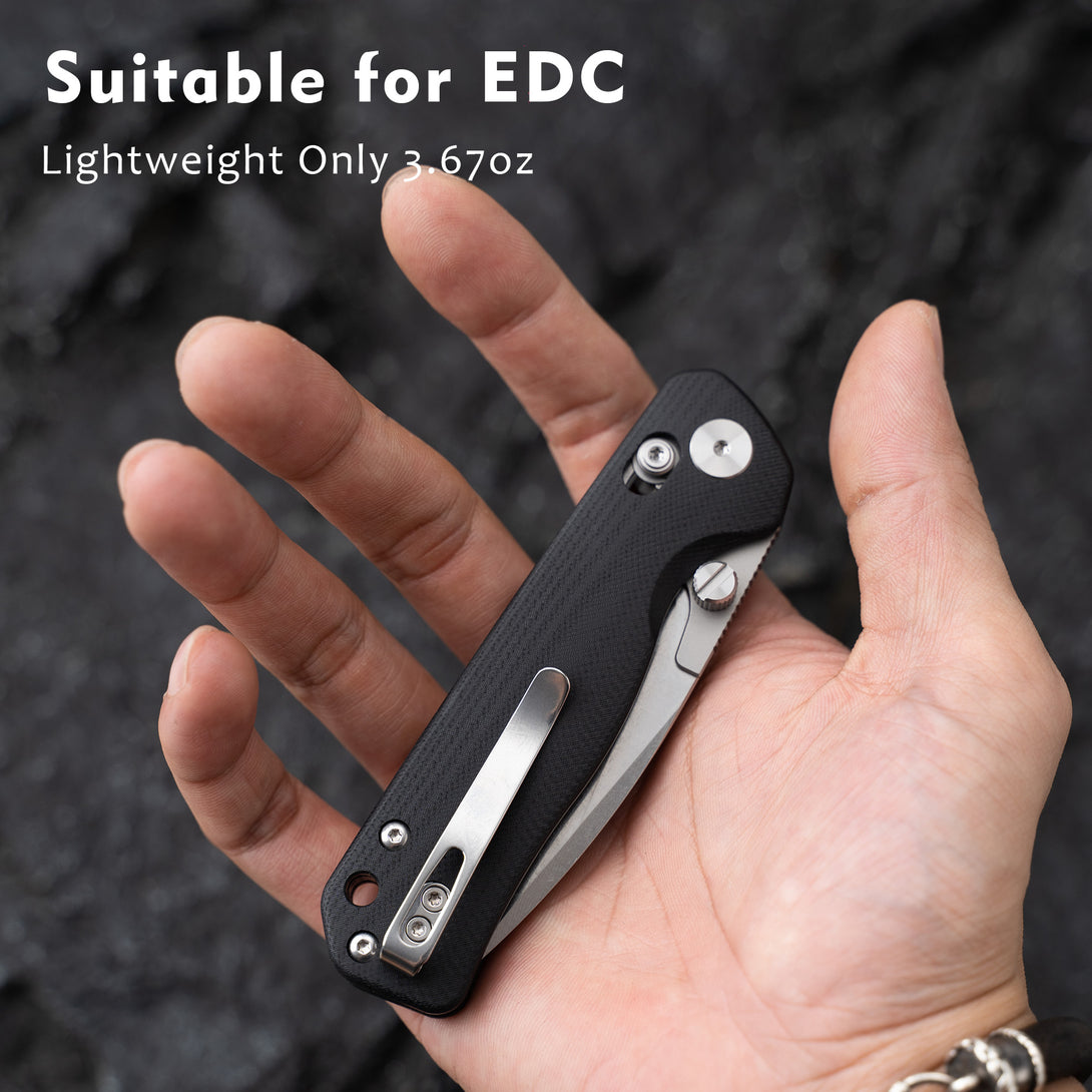 G056-Folding Camping Knife 3.4'' 14C28N Replaceable Blade + G10 Handle - Crossbar Lock - Thumb Stud